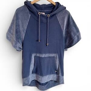 Juicy Couture Relaxed Short Sleeve Hoodie Top Blue Gray Velour Women’s Medium